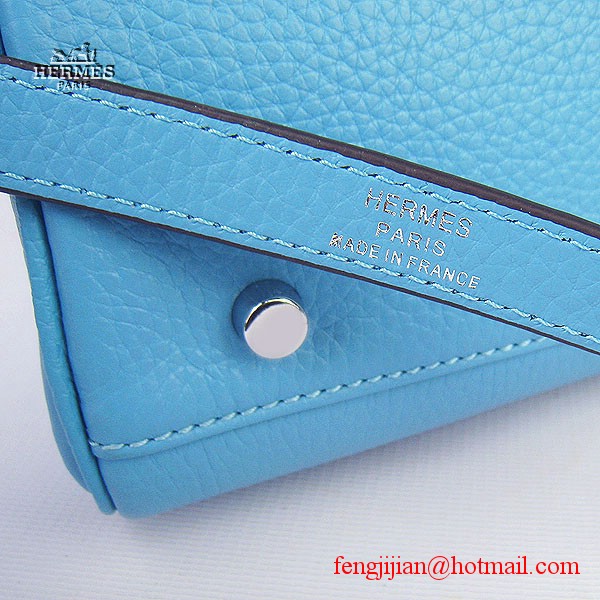 Hermes Kelly 32cm Togo Leather Bag Light Blue 6108 Silver Hardware